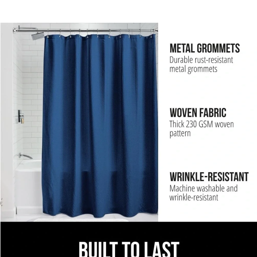 Waffle Shower Curtain, Thick Weighted Fabric, Wrinkle and Rust Resistant  NWOT